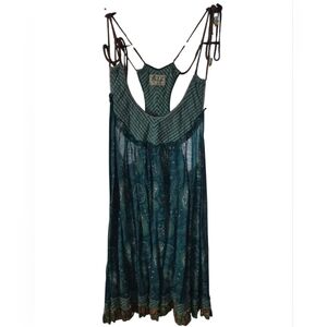 Free People Teal and Brown Tank Top